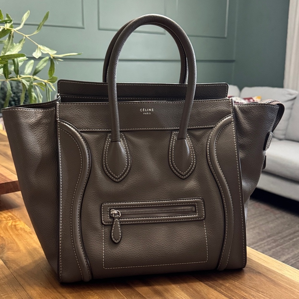 Celine Gray Tote Bag with Structured Design and Minimalist Aesthetic